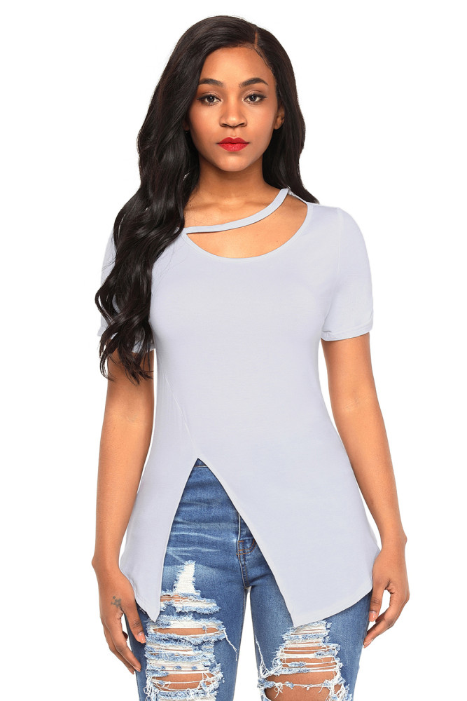 White Asymmetric Split Detail One String Shirt