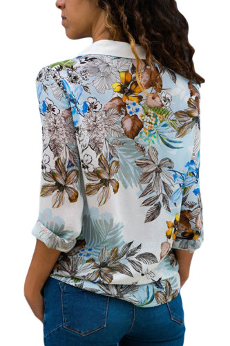 Multicolor Long Sleeve Floral Print Button Front Shirt