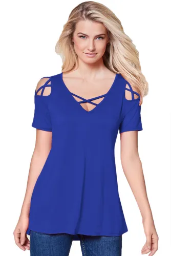Blue Strappy Cold Shoulder Top