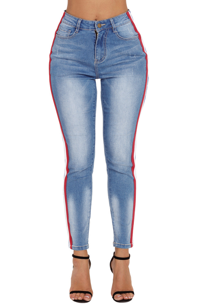 Rainbow Racer Striped Blue Skinny Jeans