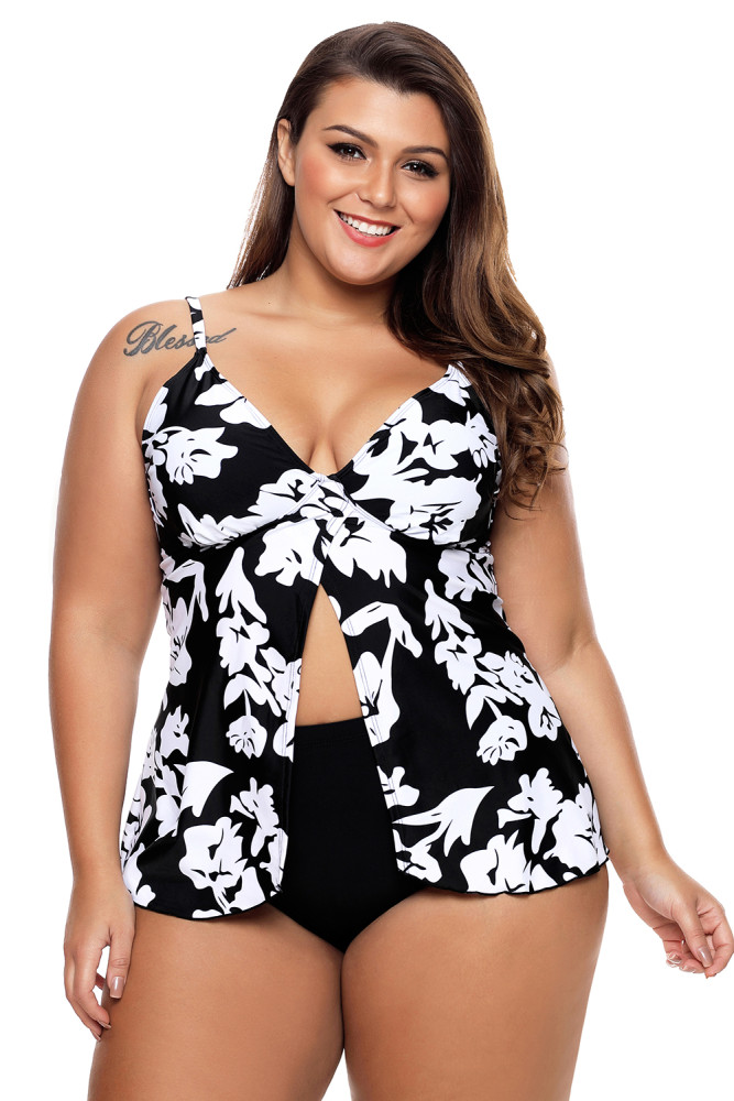 White Paper Cut Print Sexy Flyaway Tankini