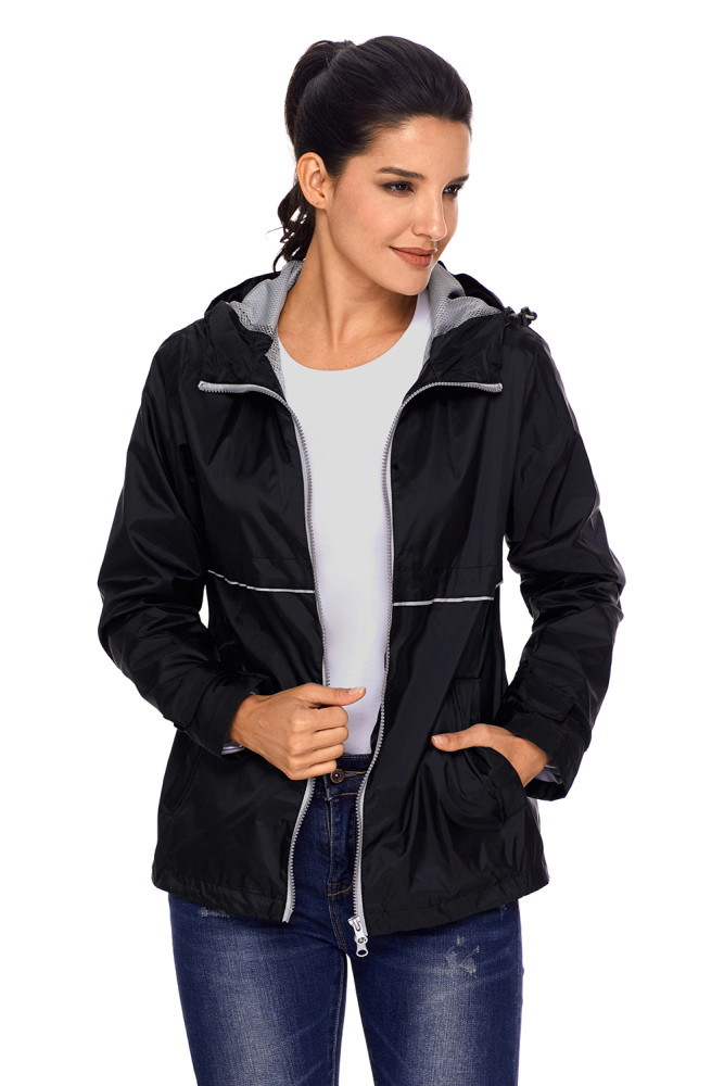 Black Women Zipper Lapel Suit Blazer with Foldable Sleeve