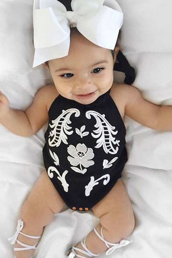 Black Childish Flower Knit Hater Infant Bodysuit