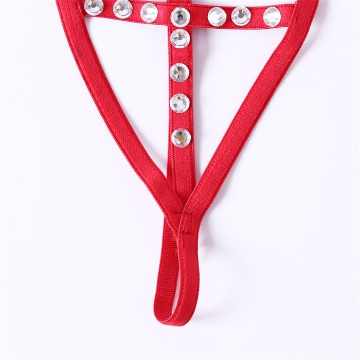 Red Timeless Elegance Peek-A-Boo Rhinestone G-string