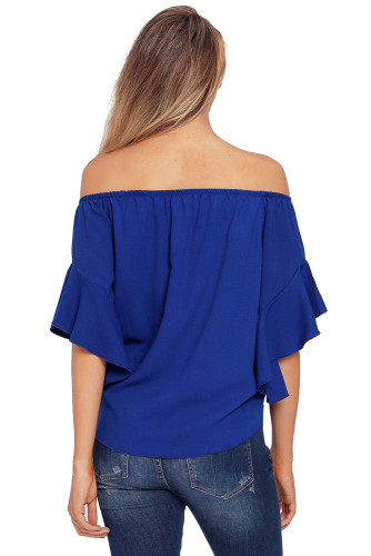 Blue Off The Shoulder Knot Front Top