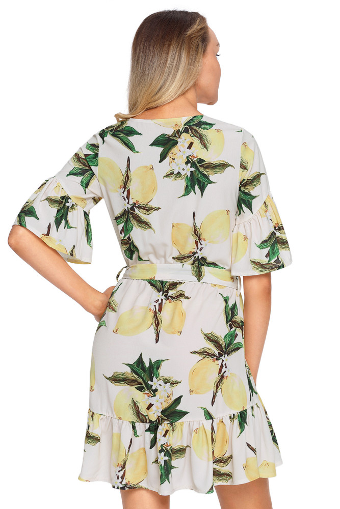 Fruit Print Pattern Ruffle Hem Chiffon Dress