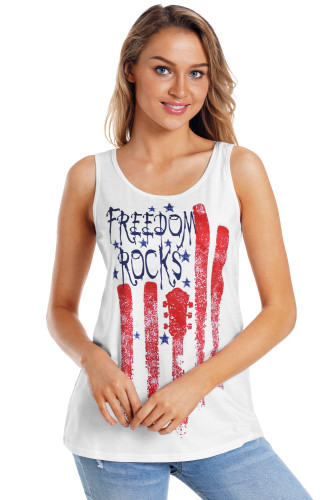 Freedom Rocks Flag Print White Active Tank Top