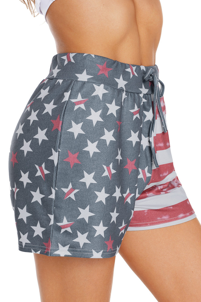 American Flag Print Print Charcoal Casual Shorts
