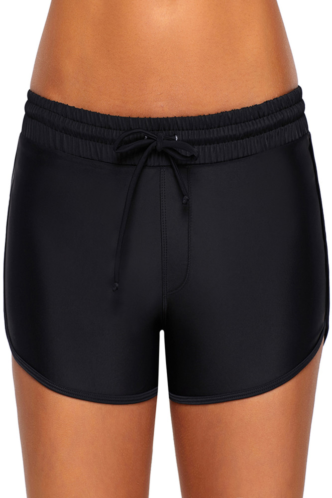 Black Elastic Waist Board Shorts for Women