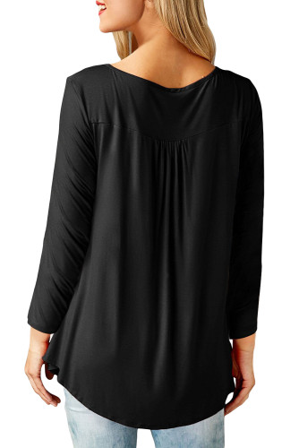 Black Long Sleeve Button up Pleated Tunic