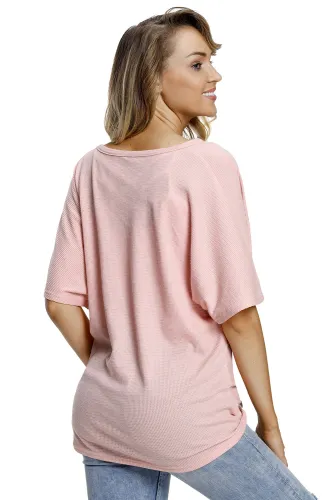 Pink Dolman Buttoned Front Top with Tie