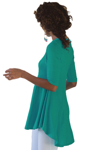 Green Half Sleeve V Neck A-Line Top