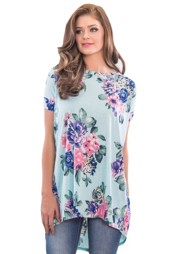Mint Floral Print Criss Cross Back Top