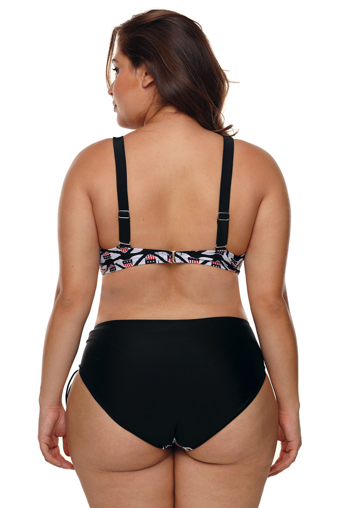 Designful Flag Print Plus Size Bikini Swimsuit