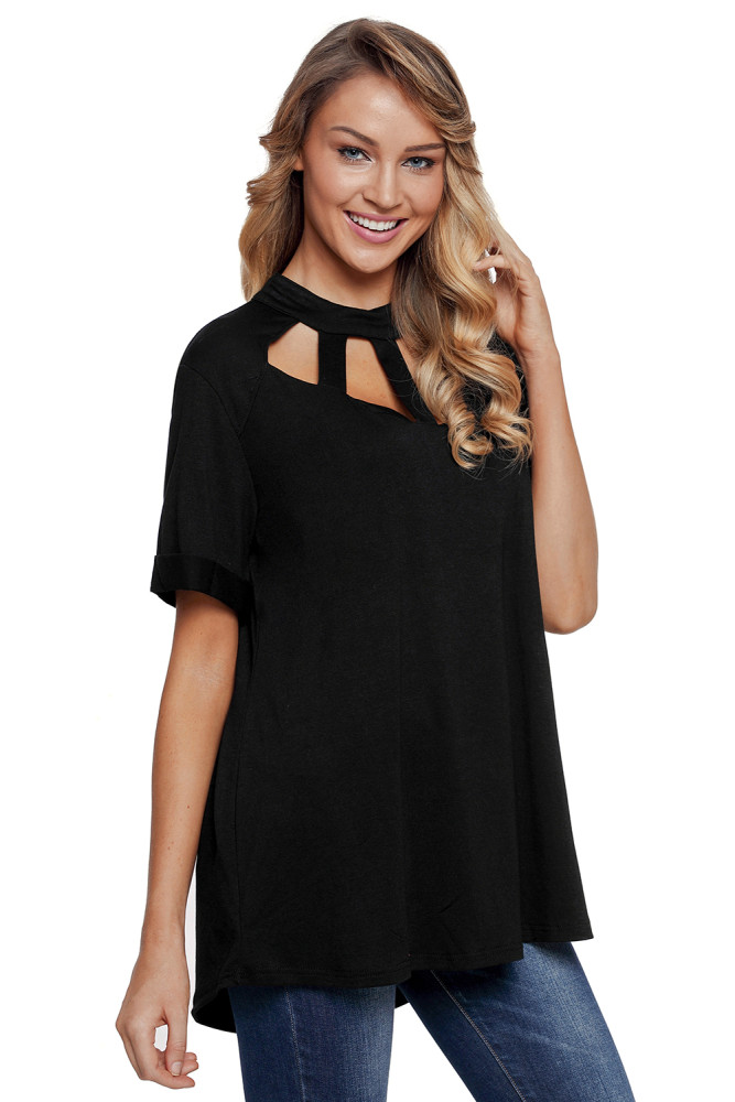 Black Cage Design High Neck Top