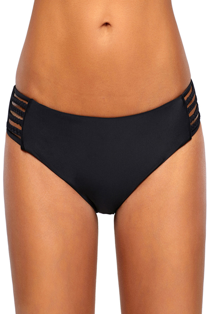 Black Strappy Side Bikini Swim Bottom