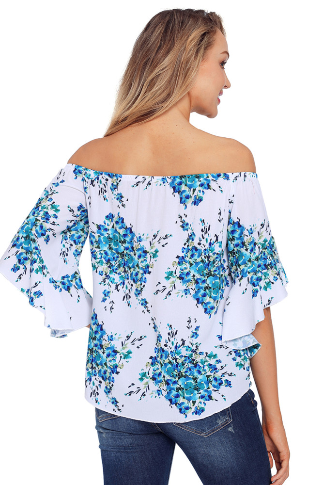 Navy Floral Tie Front Off The Shoulder Top