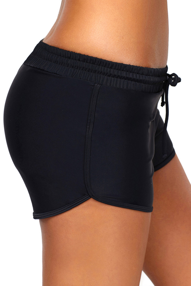 Black Elastic Waist Board Shorts for Women