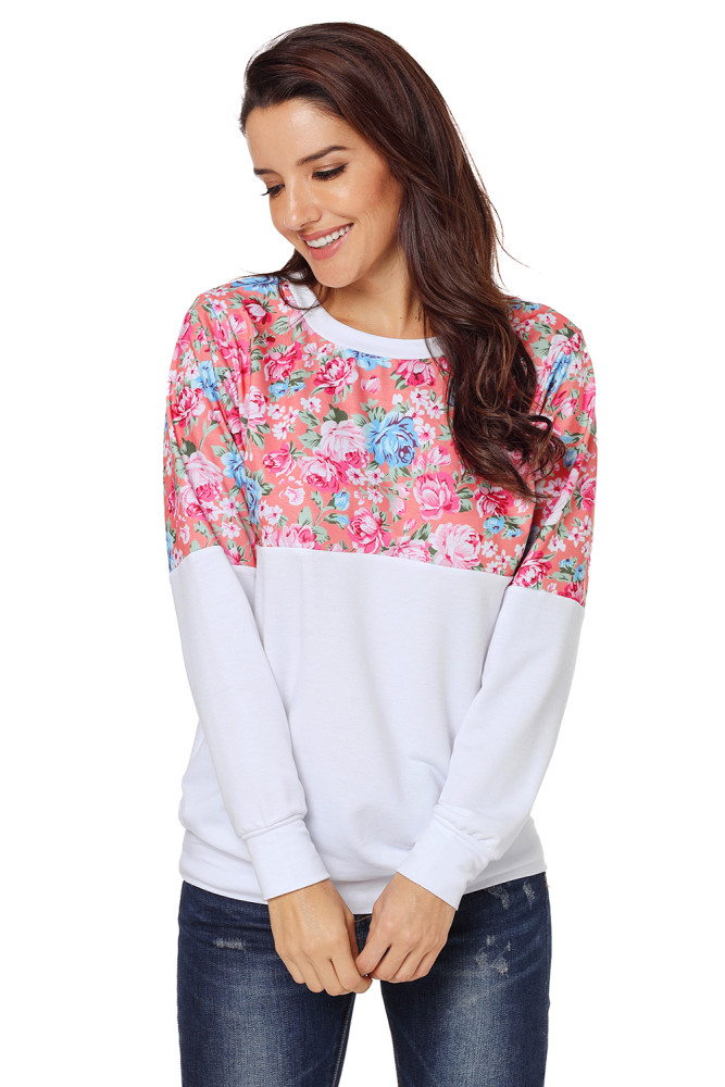 Floral Patchwork White Long Sleeve Sweatshirt