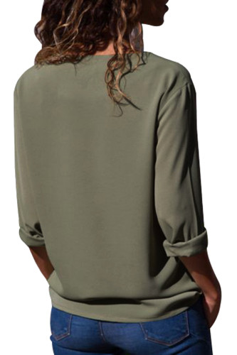 Sage Green Turndown Collar Asymmetric Button Down Blouse