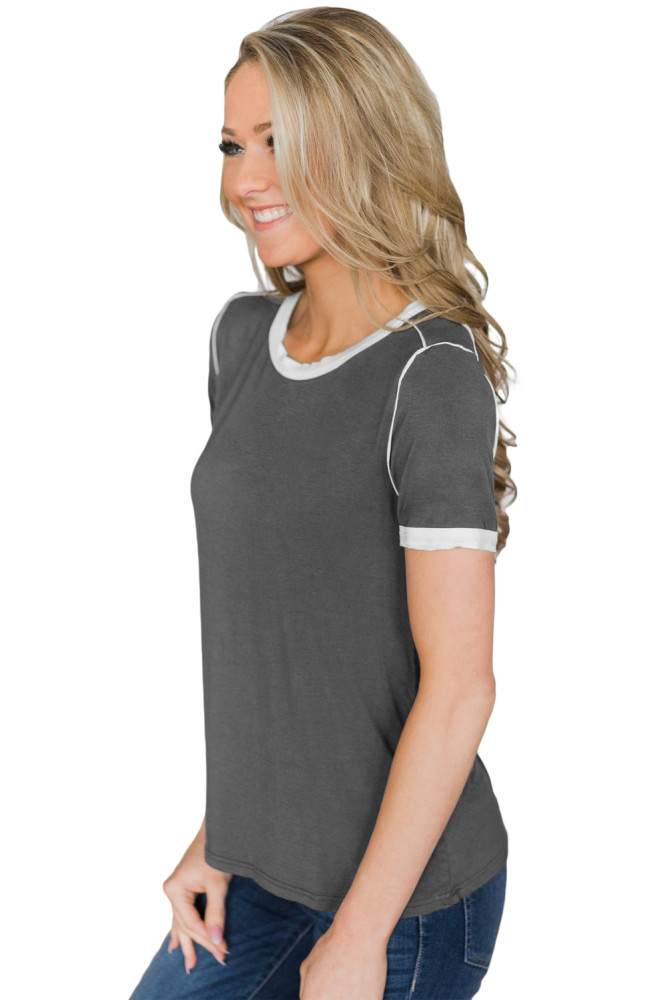 Taupe Simple Trim Classic Preppy Tee
