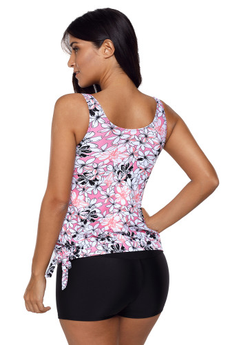 Pretty Flower Print Tie Side Tankini Short Swimsuit