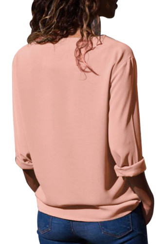 Pink Turndown Collar Asymmetric Button Down Blouse