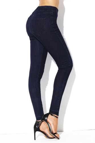 Navy Blue Elastic Waist Jeans Stretch Pants for Women