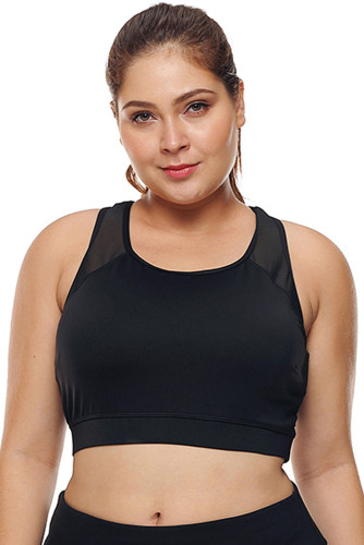 Black Sheer Mesh Back Plus Size Sports Bra