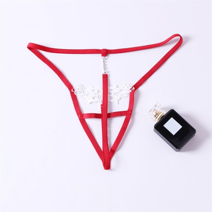 Red Timeless Elegance Peek-A-Boo Rhinestone G-string