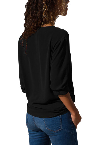 Black Turndown Collar Asymmetric Button Down Blouse