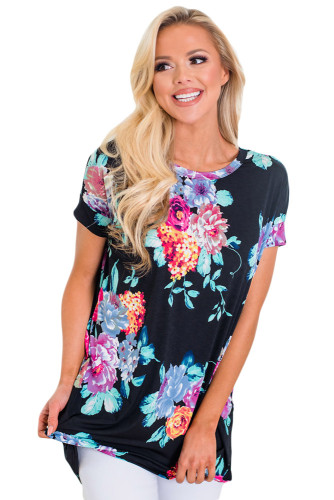 Black Floral Print Criss Cross Back Top