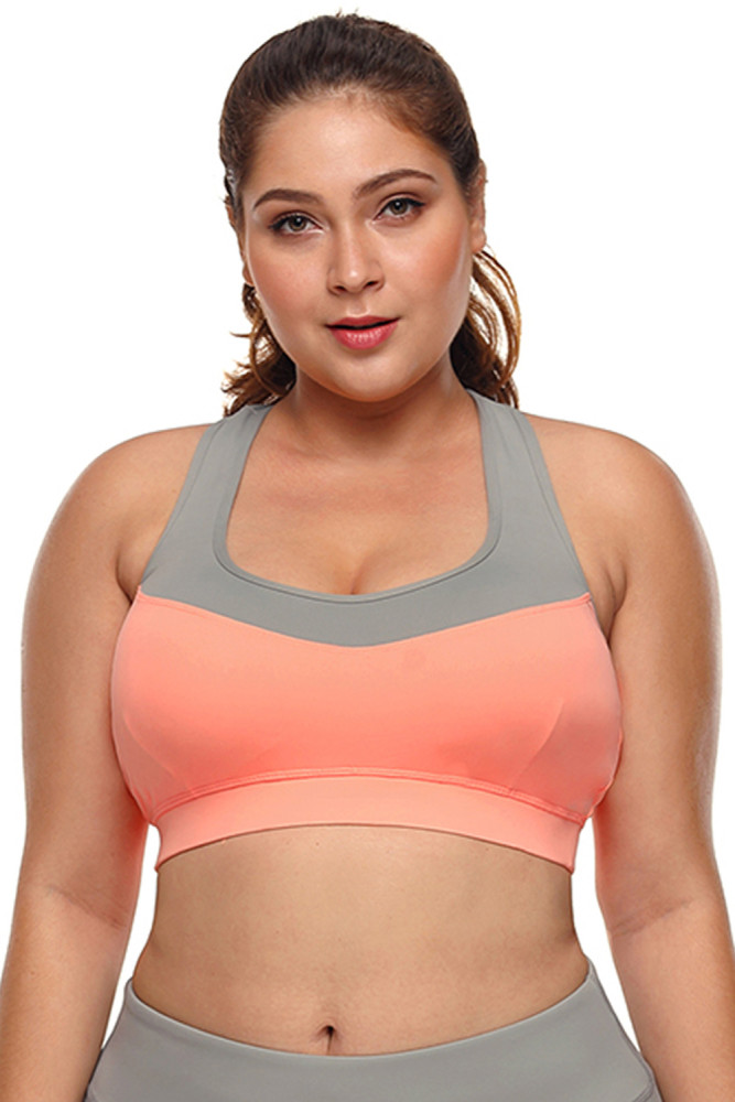 Coral Grey Crossed Keyhole Back Sports Bra