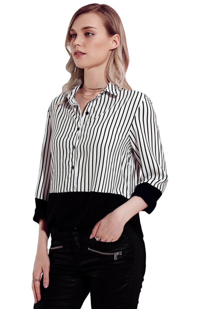 Black Pinstripe Color Block Relaxed Boyfriend Shirt