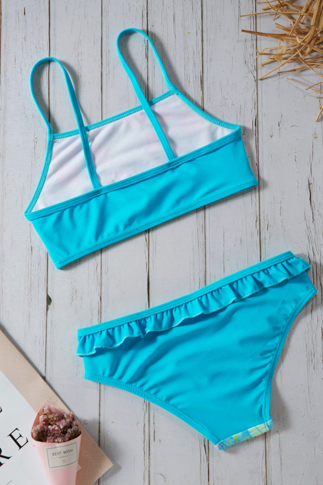 Blue Floral Strappy Little Girls’ Tankini Set