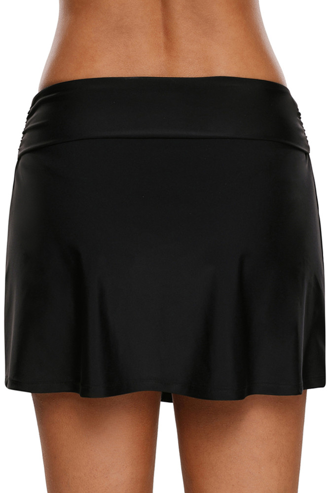 Lace Up O-ring Detail Black Active Skirted Swim Bottom