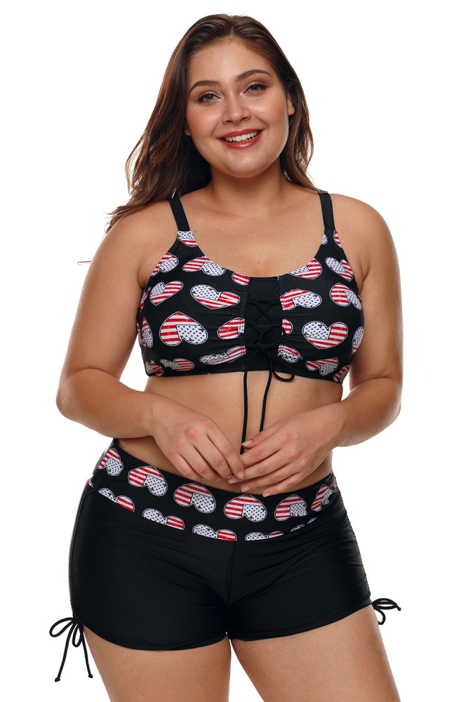 Heart American Flag Plus Size Two Piece Swimsuit