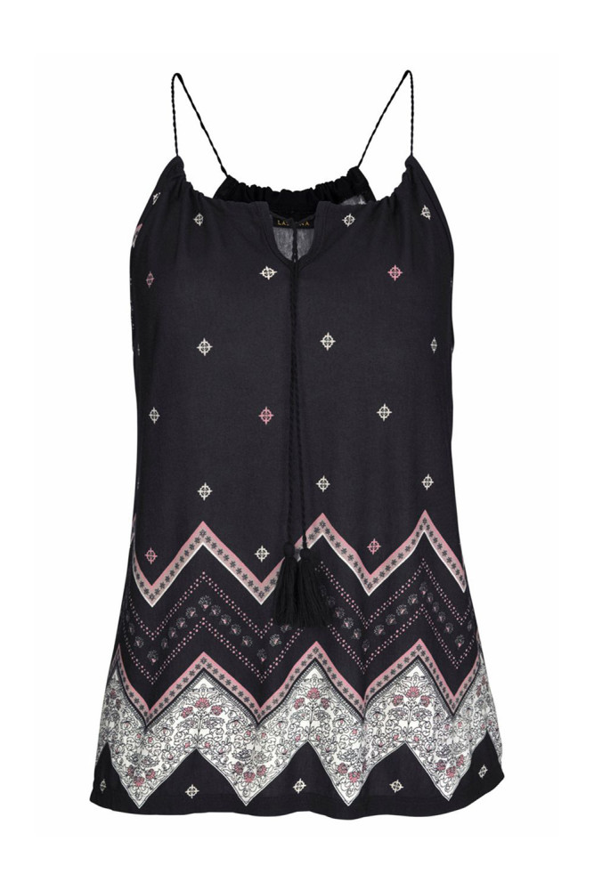 Black Bohemian Print Spaghetti Strap Vest Top