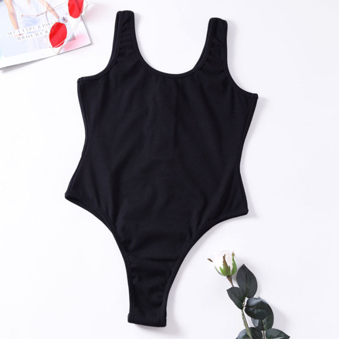 Black Ribbed Knit Button Up Tank Bodysuit