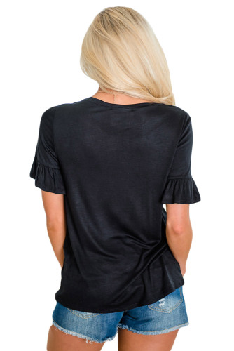 Black Adorable Casual Ruffle Short Sleeve Top