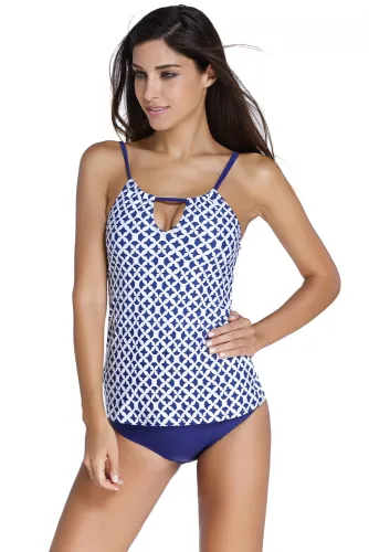 Navy Coastal Geo Print 2pcs Tankini Swimsuit
