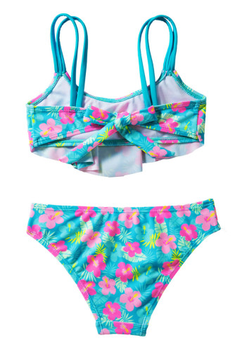 Girls' Ruffle Flower Print Two Piece Swimsuit Set