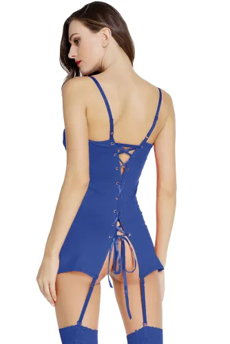 Deep Blue Erotic Chemise Lingerie Set