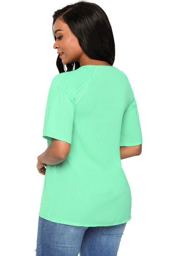 Green Pintucks Detail Raglan Sleeves Blouse
