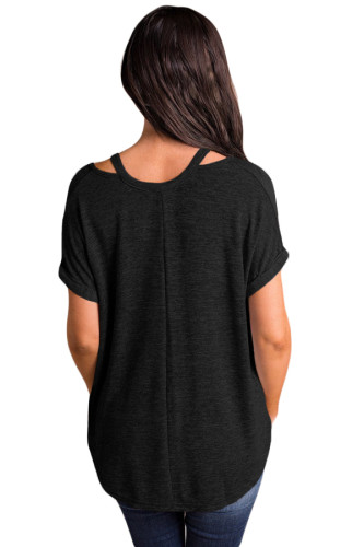 Relaxing Fit Cold Shoulder Knotted Top in Black