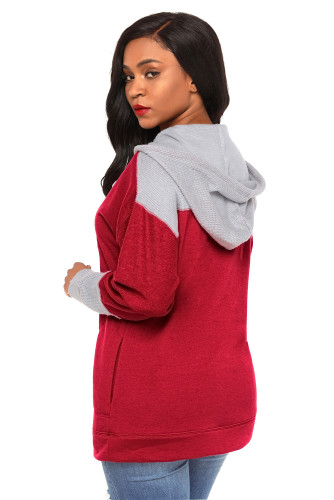 Waffle Knit Splice Burgundy Pocket Hoodie