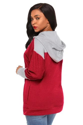 Waffle Knit Splice Burgundy Pocket Hoodie