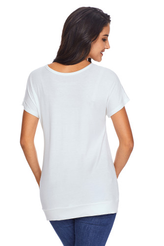 Side Button Detail White Short Sleeve Shirt