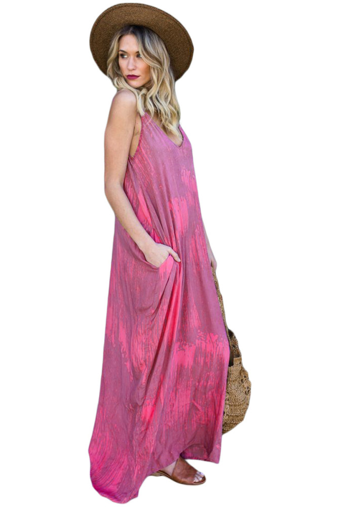 Rosy Multi Colors Tie Dye Holiday Maxi Dress