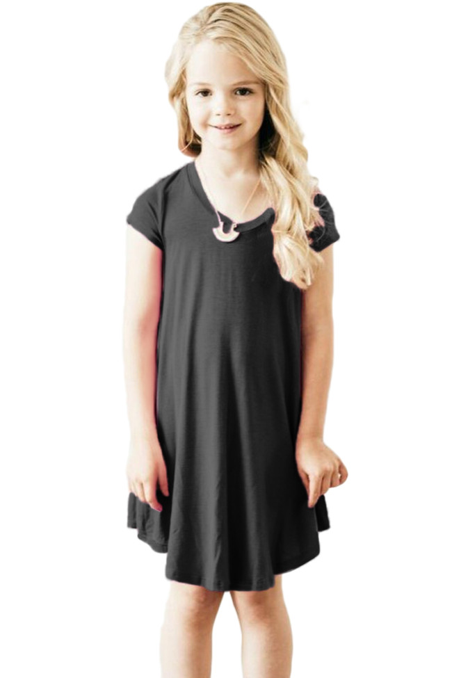 Black Cap Sleeve Tunic Dress for Little Girls